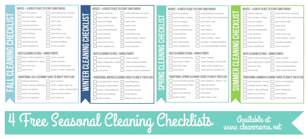 4 FREE Seasonal Cleaning Checklists