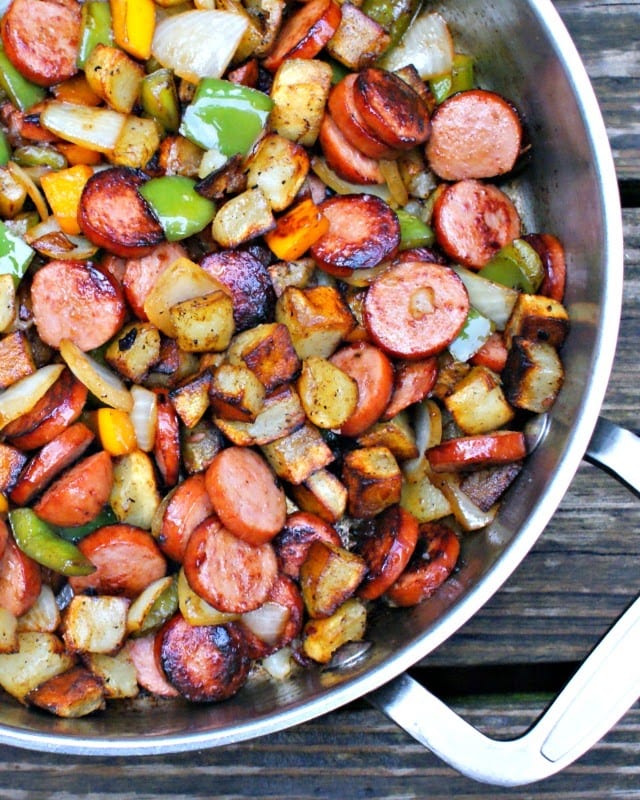 Kielbasa, Pepper, Onion and Potato Hash via The Two Bite Club